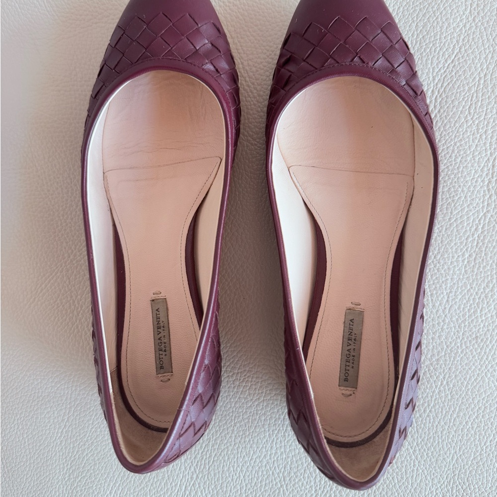 Bottega Veneta Burgundy Woven Flats
